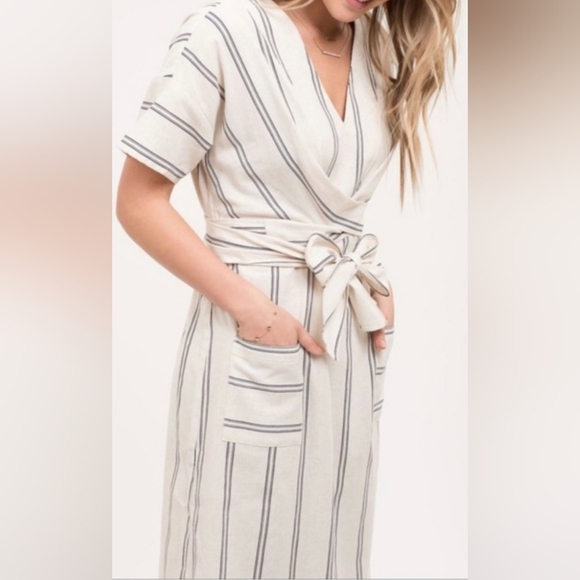 Blu Pepper striped midi wrap dress size M - Picture 7 of 14